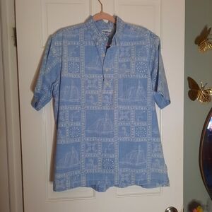 VINTAGE Reyn Spooner Light Blue Nautical Pattern Shirt - MADE IN HAWAII